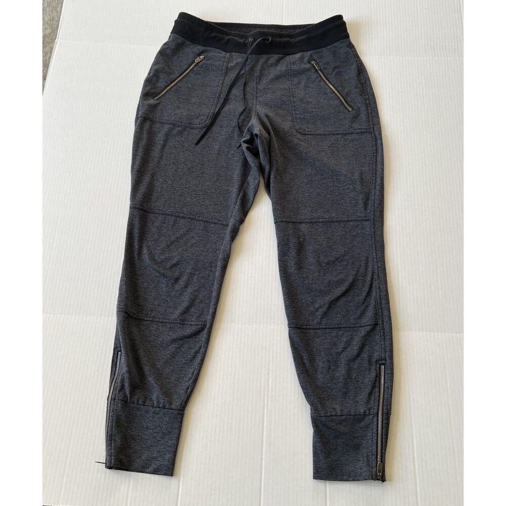 ATHLETA Size S Drawstring Waistband Joggers Women Zipper Pockets Heathered Gray